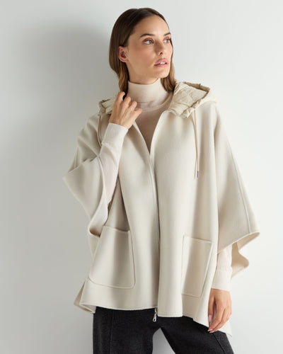 N.Peal Women's Hooded Woven Cape Cream