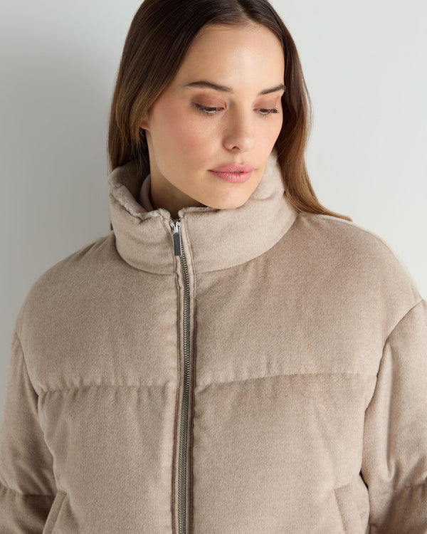 N.Peal Women's Fur Cuff Padded Jacket Beige Brown