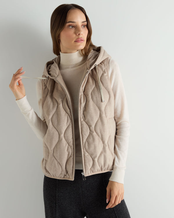 Women's Padded Gilet With Hood Beige Brown
