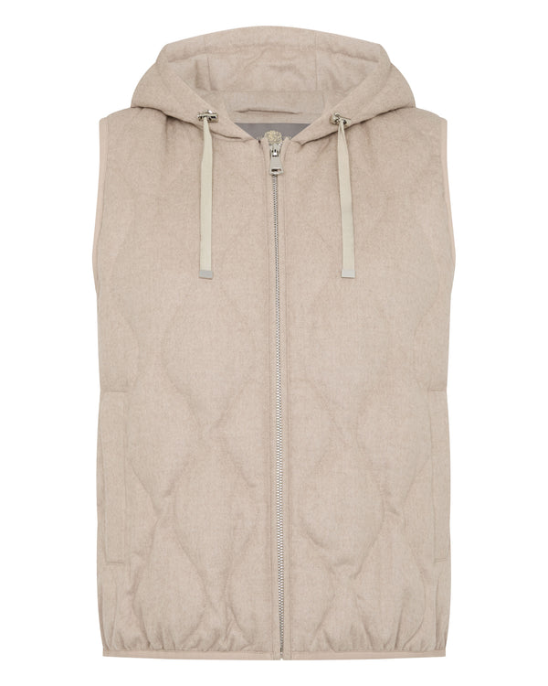 Women's Padded Gilet With Hood Beige Brown