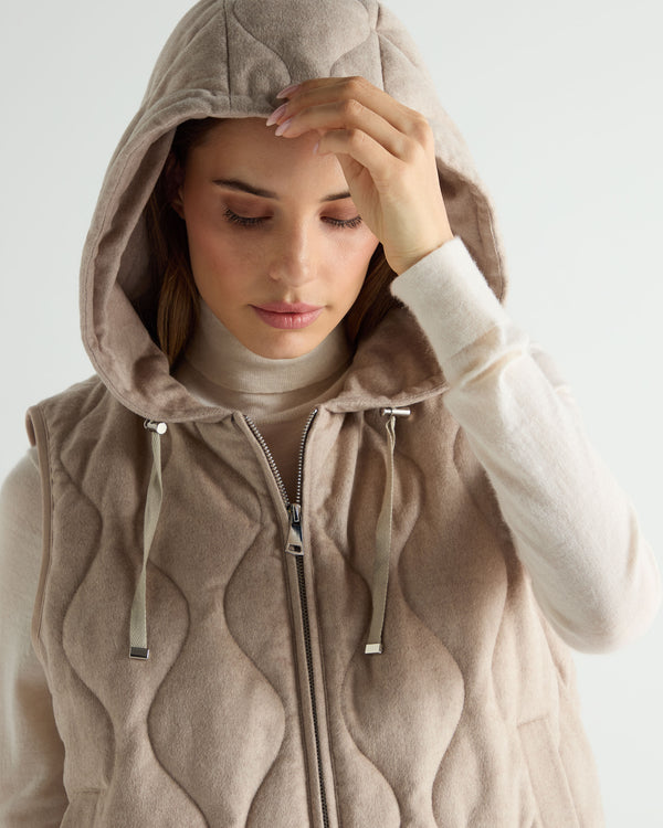 Women's Padded Gilet With Hood Beige Brown