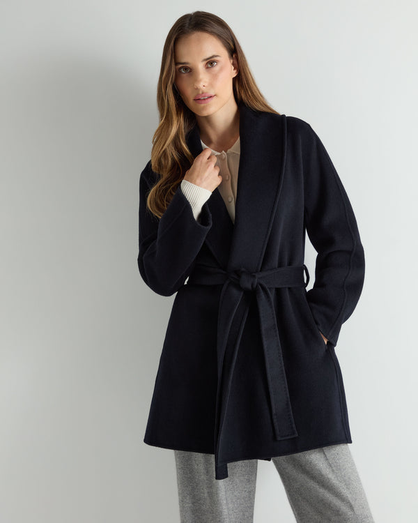 N.Peal Women's Short Wool Cashmere Coat Dark Navy Blue