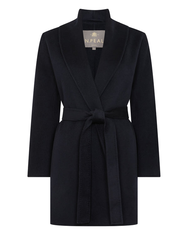 N.Peal Women's Short Wool Cashmere Coat Dark Navy Blue