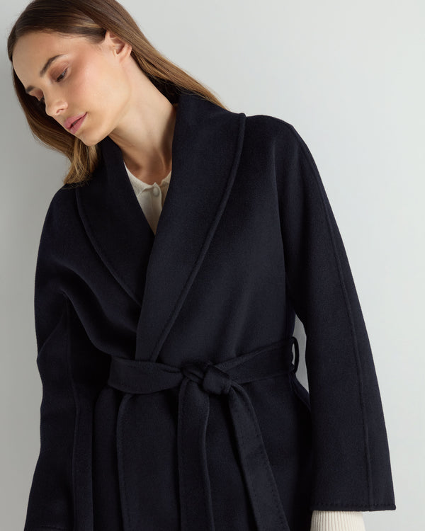 N.Peal Women's Short Wool Cashmere Coat Dark Navy Blue