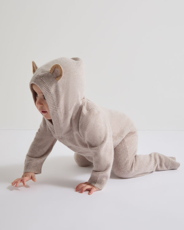 N.Peal Bear Cashmere Sleepsuit Light Oatmeal Brown