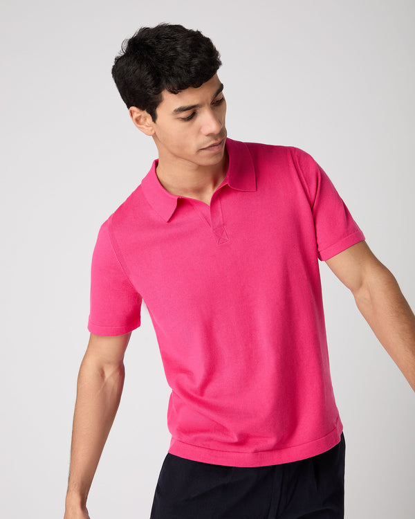 N.Peal Men's Polo Cotton Cashmere T-Shirt Crush Pink
