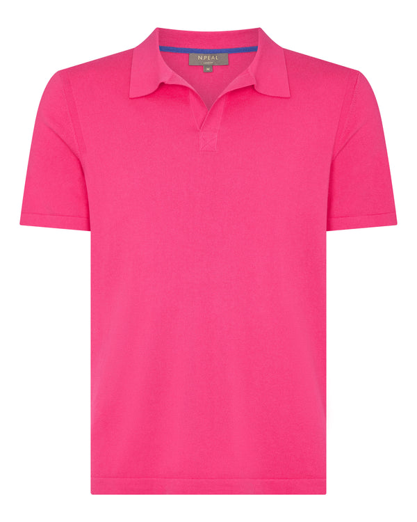 N.Peal Men's Polo Cotton Cashmere T-Shirt Crush Pink
