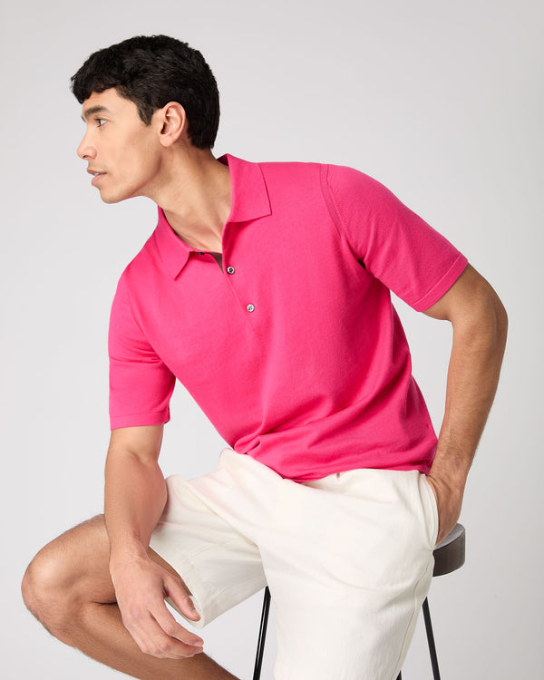 N.Peal Men's Rock Polo Cotton Cashmere T-Shirt Crush Pink