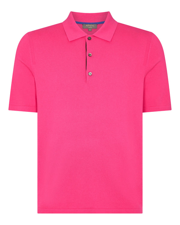 N.Peal Men's Rock Polo Cotton Cashmere T-Shirt Crush Pink