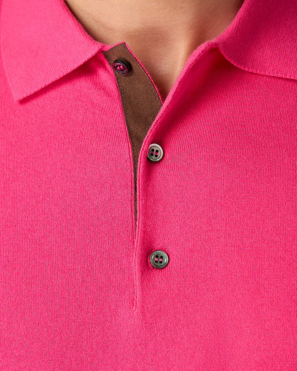 N.Peal Men's Rock Polo Cotton Cashmere T-Shirt Crush Pink