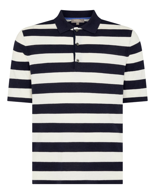 N.Peal Men's Rock Polo Cotton Cashmere T-Shirt Stripe