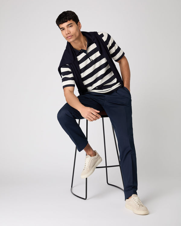 N.Peal Men's Rock Polo Cotton Cashmere T-Shirt Stripe