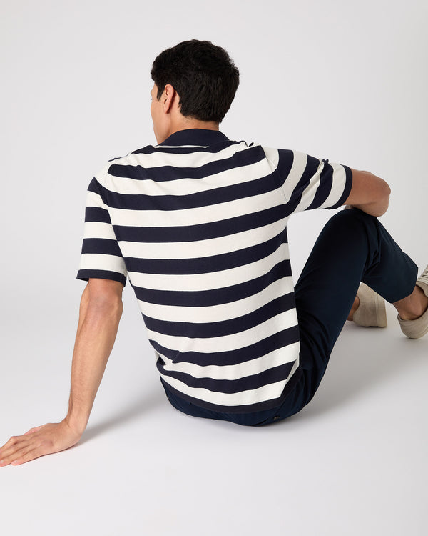 N.Peal Men's Rock Polo Cotton Cashmere T-Shirt Stripe