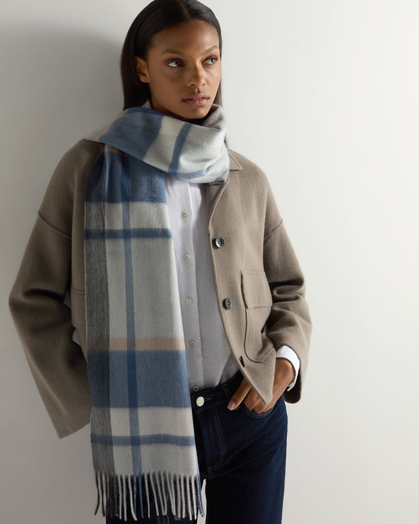 N.Peal Unisex Cashmere Check Scarf Blue Grey Check