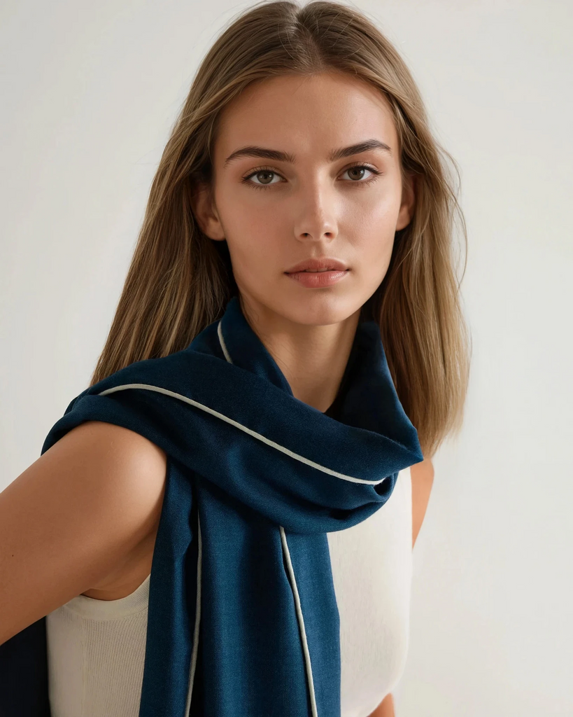 Vertical Paisley Stripe Pashmina - NAVY (Pack of 12) main image 0