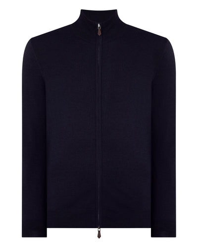 N.Peal Men's Hyde Fine Gauge Cashmere Full Zip Jumper Navy Blue