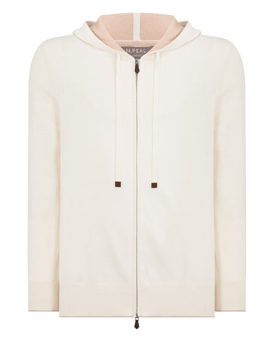 N.Peal Men's Cotton Silk Cashmere Hoodie New Ivory White