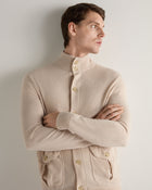 Men's Knitted Cashmere Bomber Jacket Ecru White