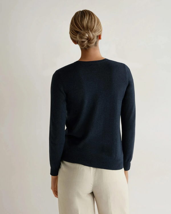 N.Peal Women's Evie Classic Round Neck Cashmere Jumper Indigo Blue