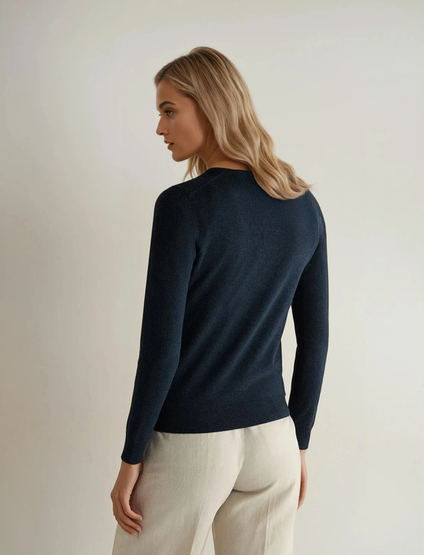 N.Peal Women's Phoebe V Neck Cashmere Jumper Indigo Blue