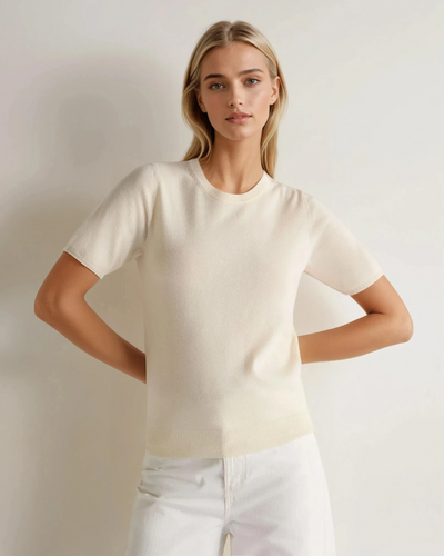 N.Peal Women's Milly Classic Cashmere T-Shirt New Ivory White