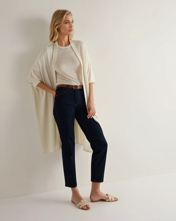 N.Peal Women's Linen Blend Round Neck Top New Ivory White