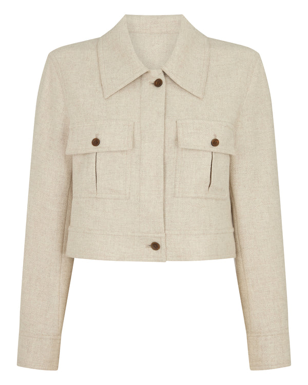N.Peal Women's Woven Cashmere Cropped Jacket Beige Brown