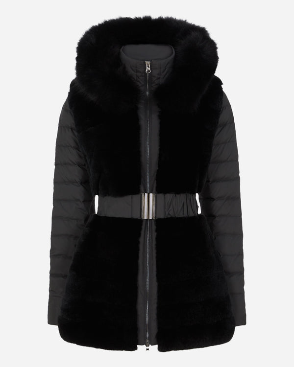 N.Peal Women's Fur Panel Hooded Down Coat Black