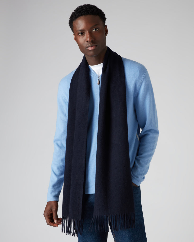 Unisex Large Woven Cashmere Scarf Navy Blue N.Peal