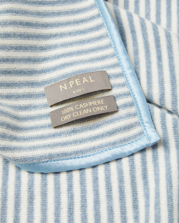 N.Peal Stripe Baby Cashmere Blanket Heather Blue