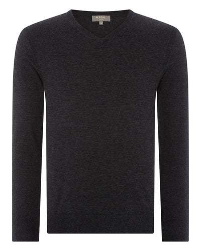 N.Peal Men's The Conduit Fine Gauge Cashmere Jumper Dark Charcoal Grey