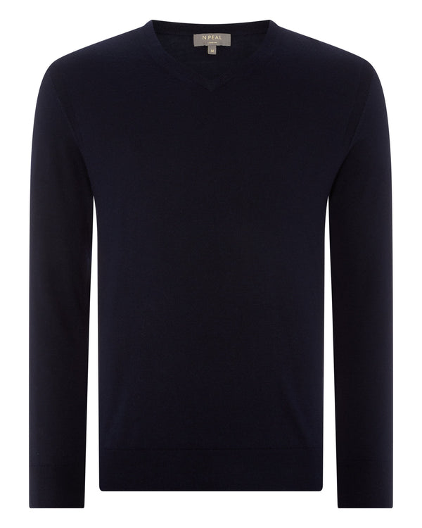 N.Peal Men's The Conduit Fine Gauge Cashmere Jumper Navy Blue