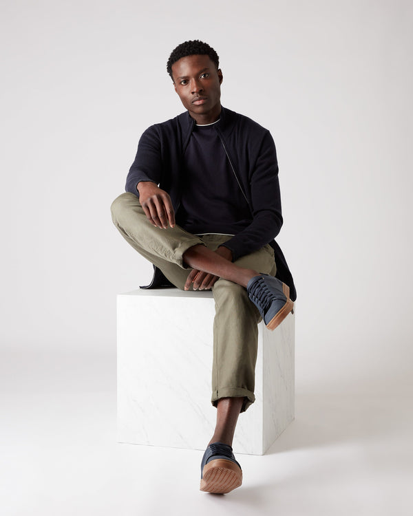 N.Peal Men's Knightsbridge Full Zip Cashmere Jumper Navy Blue