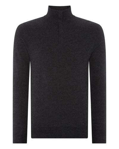 N.Peal Men's Regent Fine Gauge Cashmere Half Zip Jumper Dark Charcoal Grey