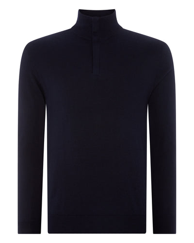 N.Peal Men's Regent Fine Gauge Cashmere Half Zip Jumper Navy Blue