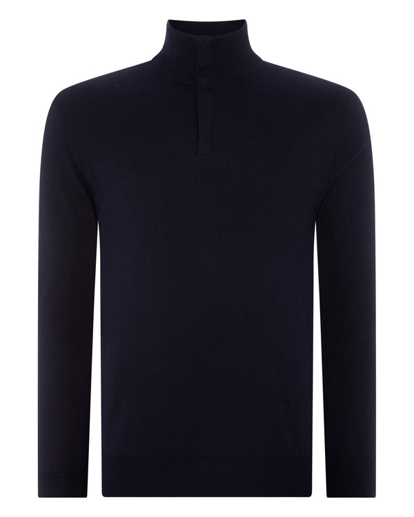 N.Peal Men's Regent Fine Gauge Cashmere Half Zip Jumper Navy Blue
