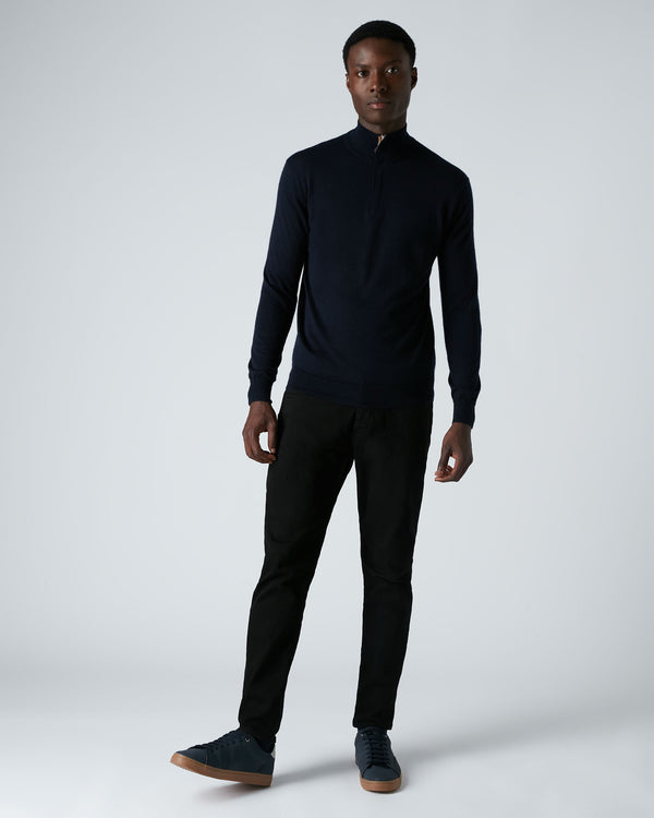 N.Peal Men's Regent Fine Gauge Cashmere Half Zip Jumper Navy Blue