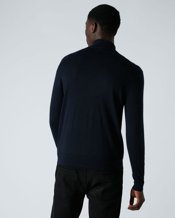 N.Peal Men's Regent Fine Gauge Cashmere Half Zip Jumper Navy Blue