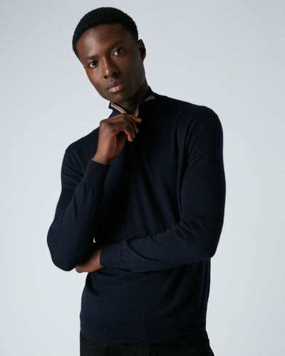 N.Peal Men's Regent Fine Gauge Cashmere Half Zip Jumper Navy Blue
