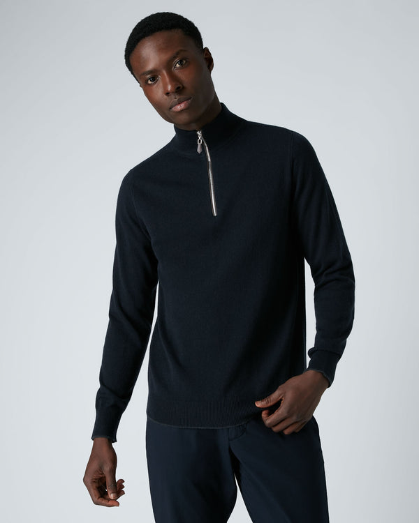 N.Peal Men's Carnaby Half Zip Cashmere Jumper Navy Blue