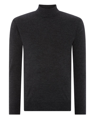 N.Peal 007 Fine Gauge Cashmere Mock Turtle Neck Jumper Dark Charcoal Grey