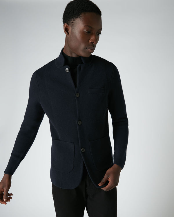 N.Peal 007 Milano Knitted Cashmere Jacket Navy Blue