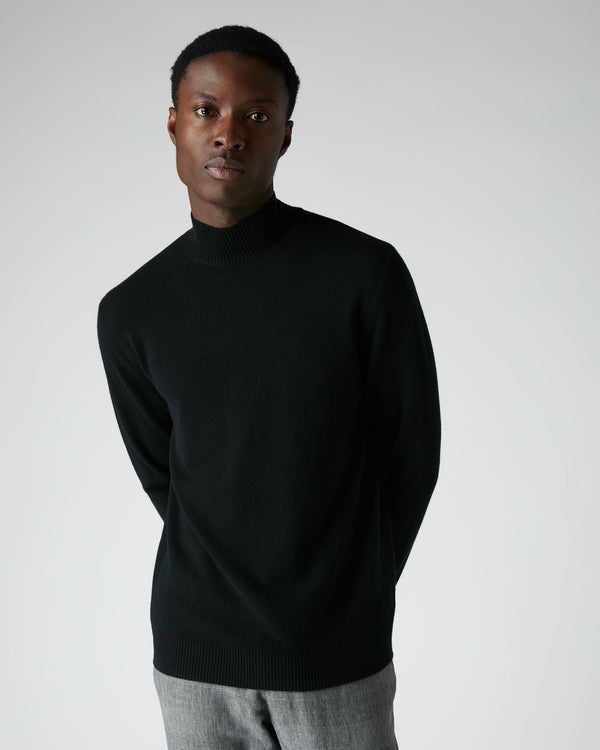 N.Peal Men's Turtle Neck Cashmere Jumper Black