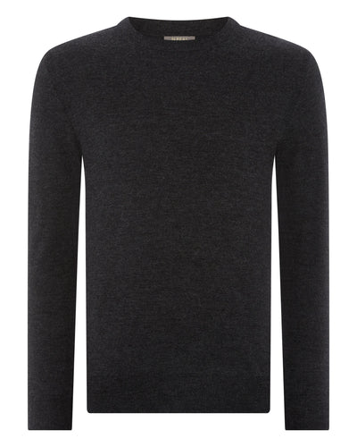 N.Peal Men's Fine Gauge Cashmere Round Neck Jumper Dark Charcoal Grey