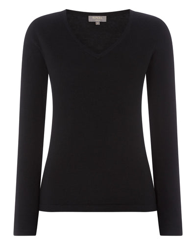 N.Peal Women's Superfine V Neck Cashmere Jumper Black