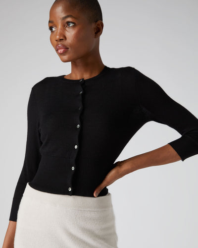N.Peal Women's Darcie Superfine Cashmere Cropped Cardigan Black