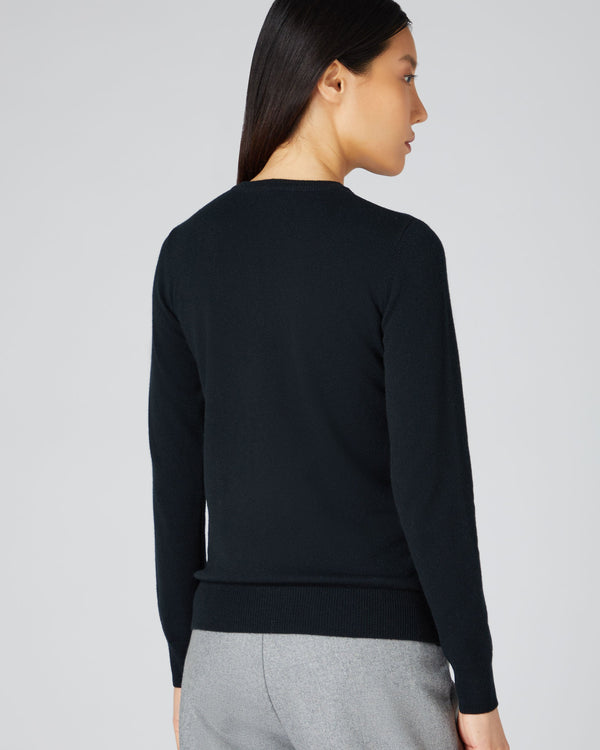 N.Peal Women's Round Neck Cashmere Jumper Black