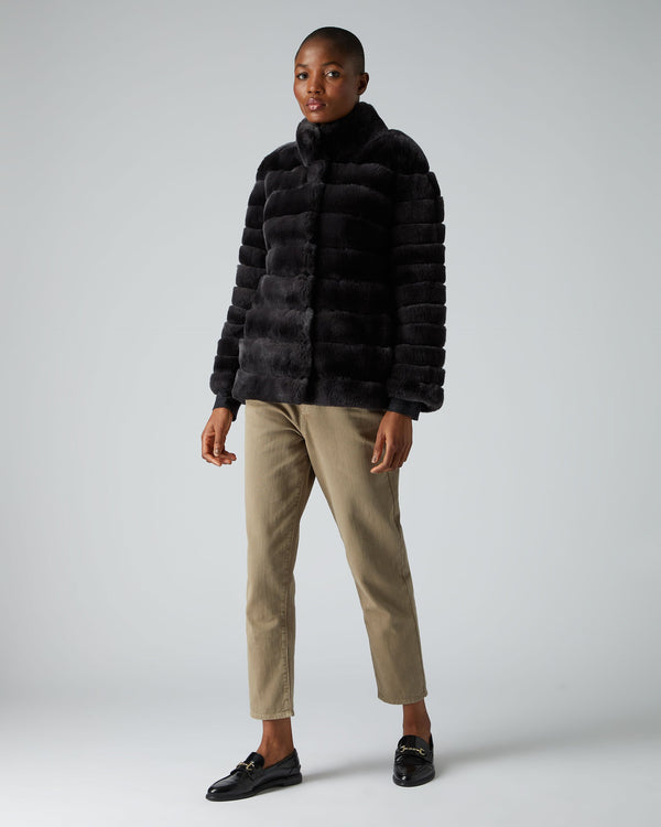 N.Peal Women's Rex Fur Ribbed Jacket Grey