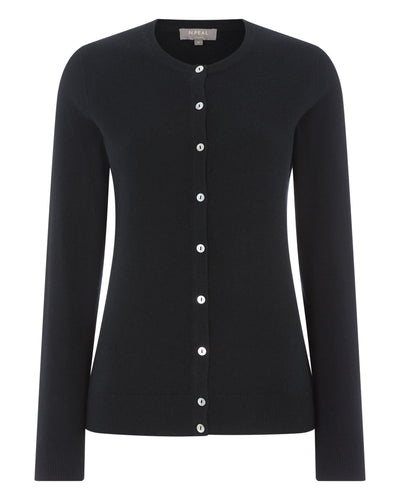 N.Peal Women's Round Neck Cashmere Cardigan Black