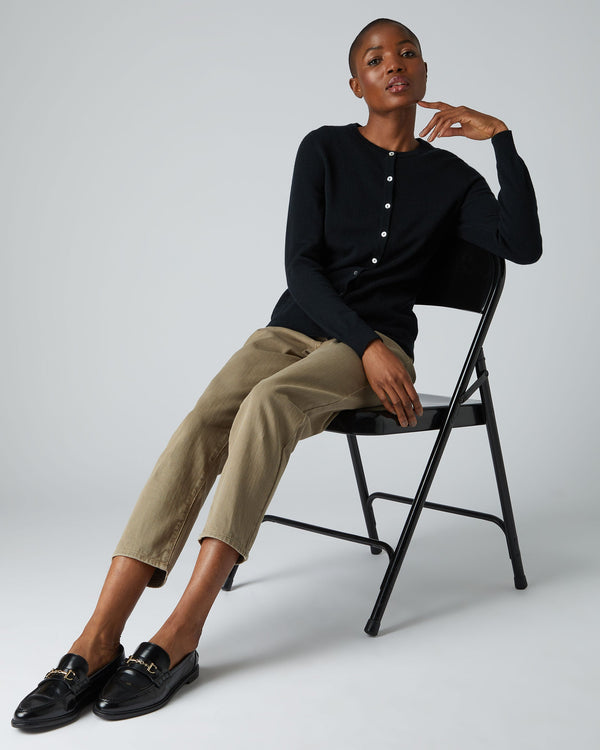 N.Peal Women's Olivia Round Neck Cashmere Cardigan Black